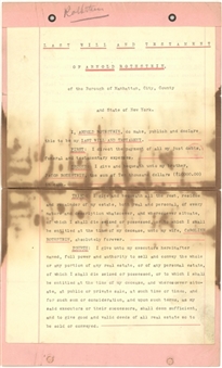 1911 Arnold Rothstein Last Will and Testament - Unsigned 